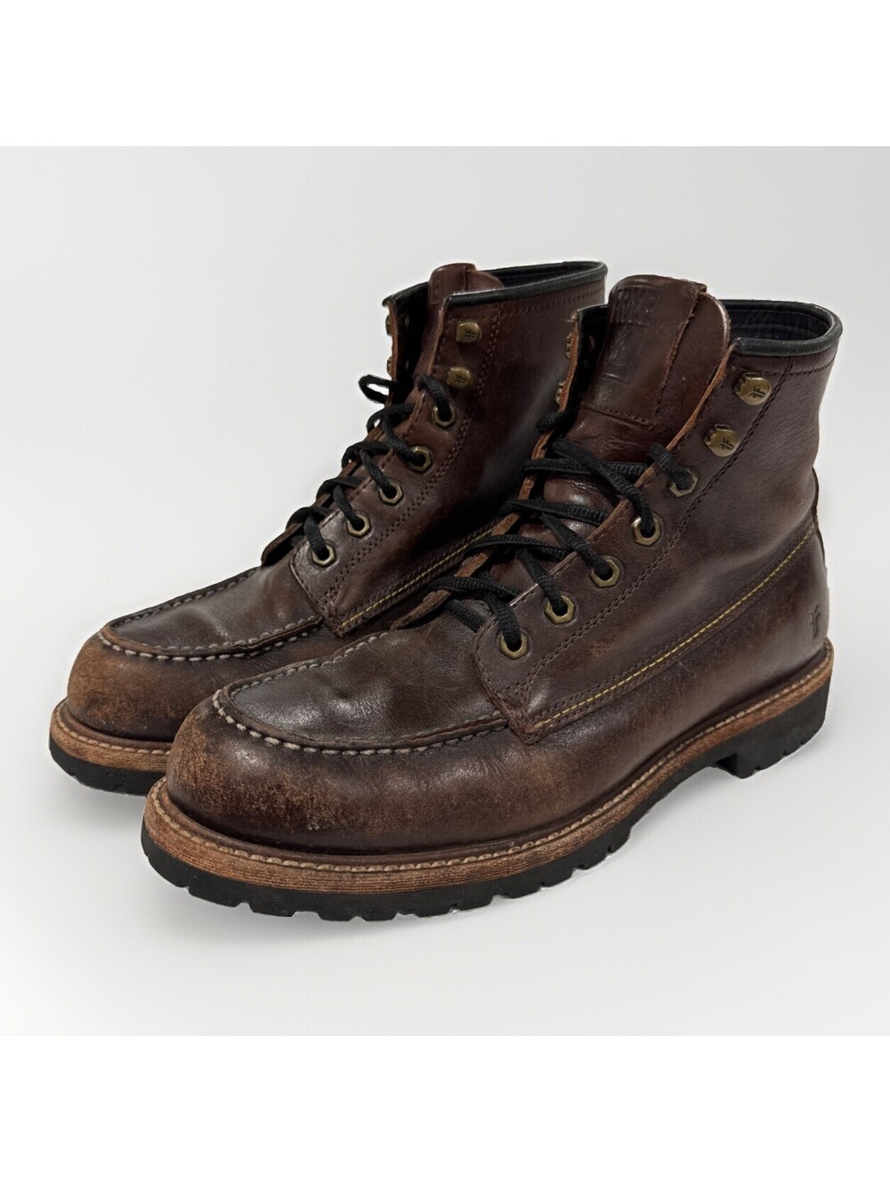FRYE Boots - Men's Size 9.5 M - Dark Brown Leather Lace Up Mid - USA RUGGED!